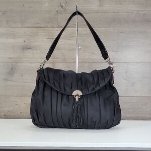 MZ Wallace Elegant Black Pleated Shoulder Bag with Tassel